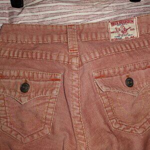 Women’s True Religion Dusty Rose Salmon Pink Corduroy Bootcut Jeans Size 26